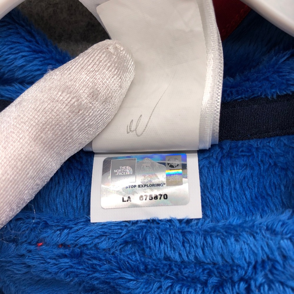 The North Face Fleece Bunting Suit Baby 12-18M Blue Red Hooded One Piece Romper - Picture 9 of 10